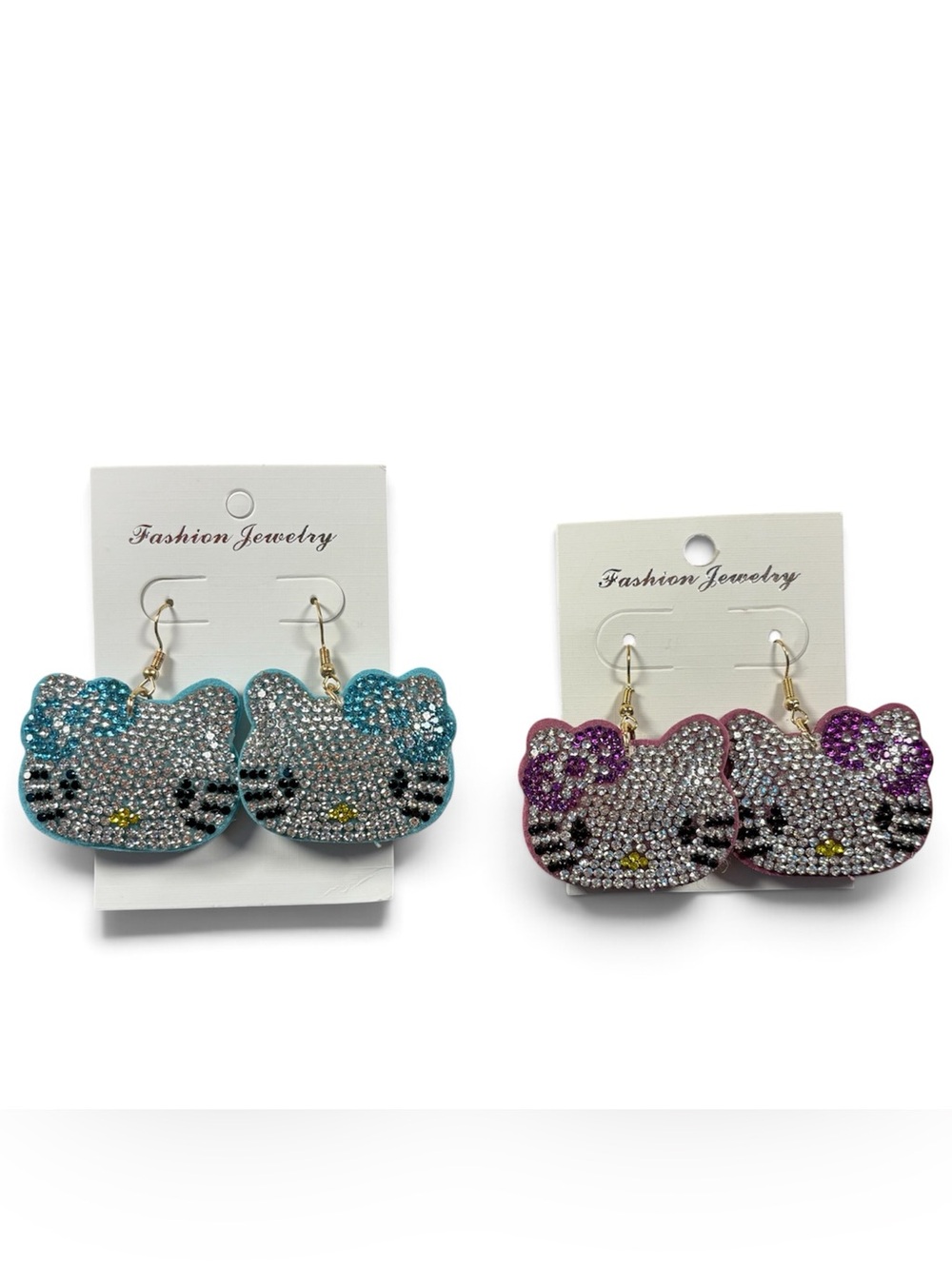 Fashion Jewelry Crystal Hello Kitty Style Dangle Earrings Blue Purple Bling